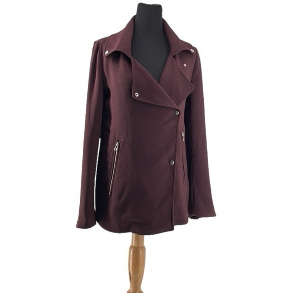 Aritzia Wilfred Mayet Jacket eggplant elongated moto coat crepe material sz xxs - Picture 3 of 9